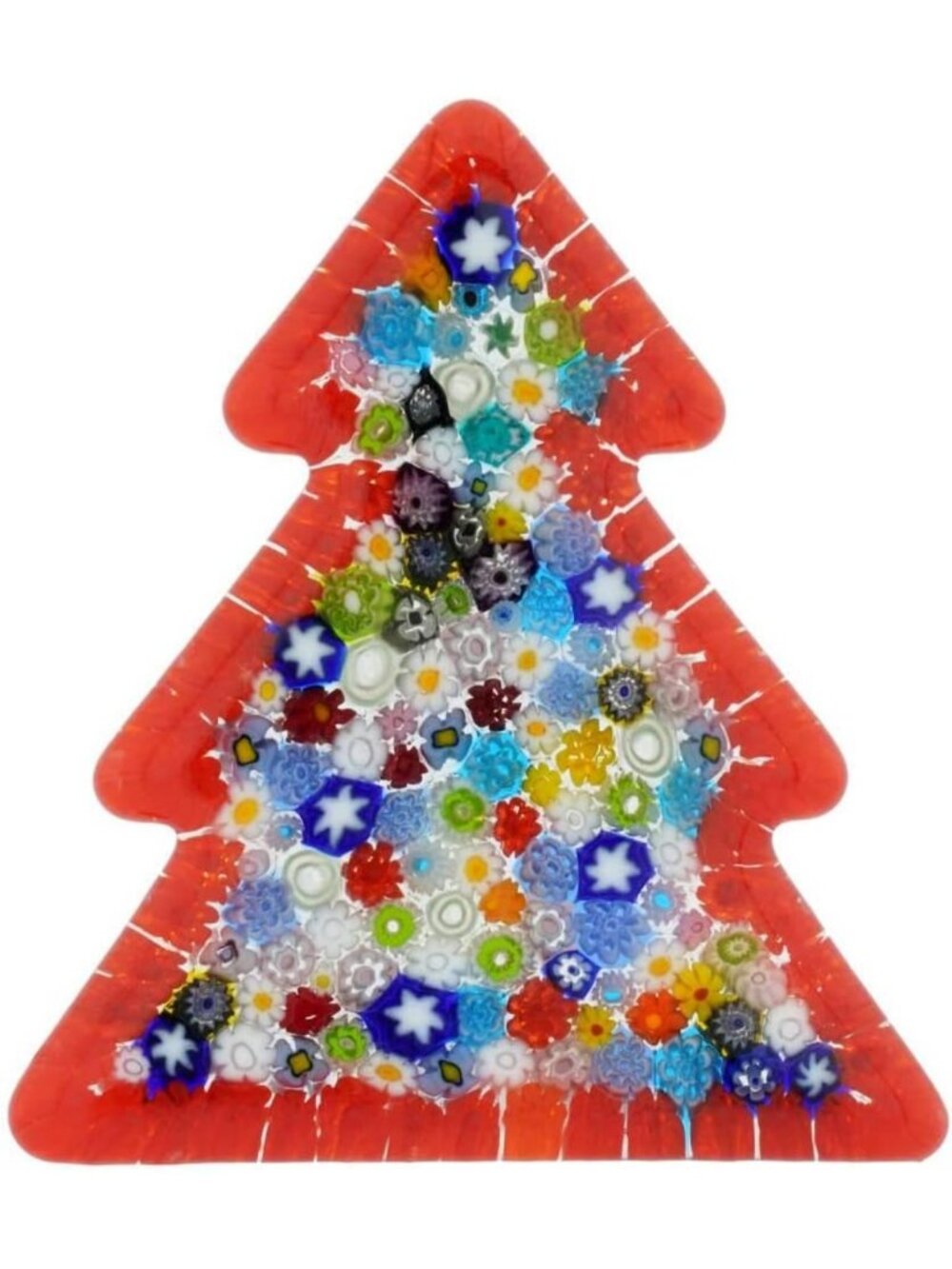 Millefiori Murano Glass Christmas Tree Sculpture - Colorful Red Holiday Decor